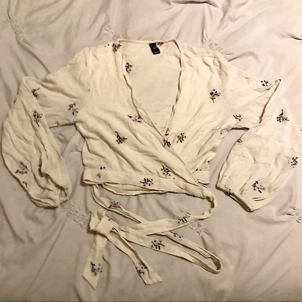 White Floral Wrap Crop Top